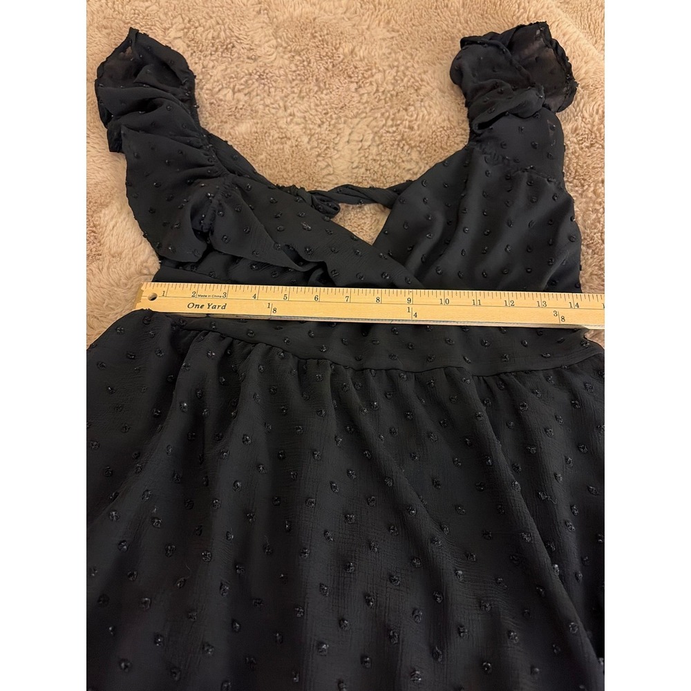 Altar'd State Black Swiss Dot Ruffle Mini Dress Back Tie Cutout Womens Large - Picture 6 of 10